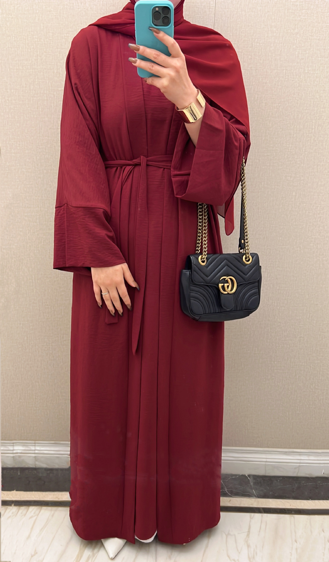 ملابس نسائية إسلامية تقليدية متواضعة فستان إسلامي دبي ناعم كريب عباية مفتوحة طقم من قطعتين