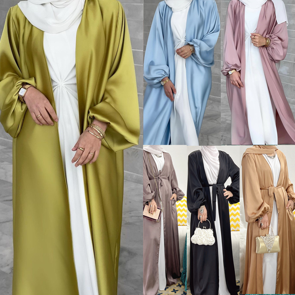 ملابس إسلامية للسيدات, عباءة مفتوحة  ، ملابس إسلامية ، ملابس بأكمام منتفخة ، كارديجان كيمونو حريري ، ملونة ، مناسبة للارتداء في رمضان 
