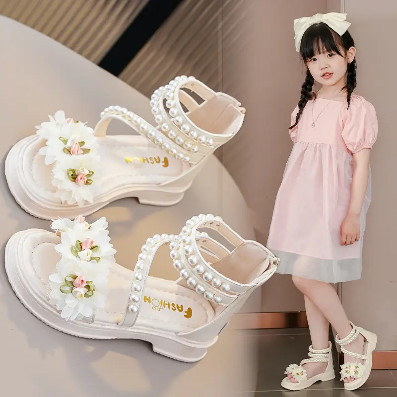 جديد الصيف الفتيات الصنادل أزياء زهرة سستة الأميرة الفتيات أحذية الأطفال الصنادل المسطحة الأحذية