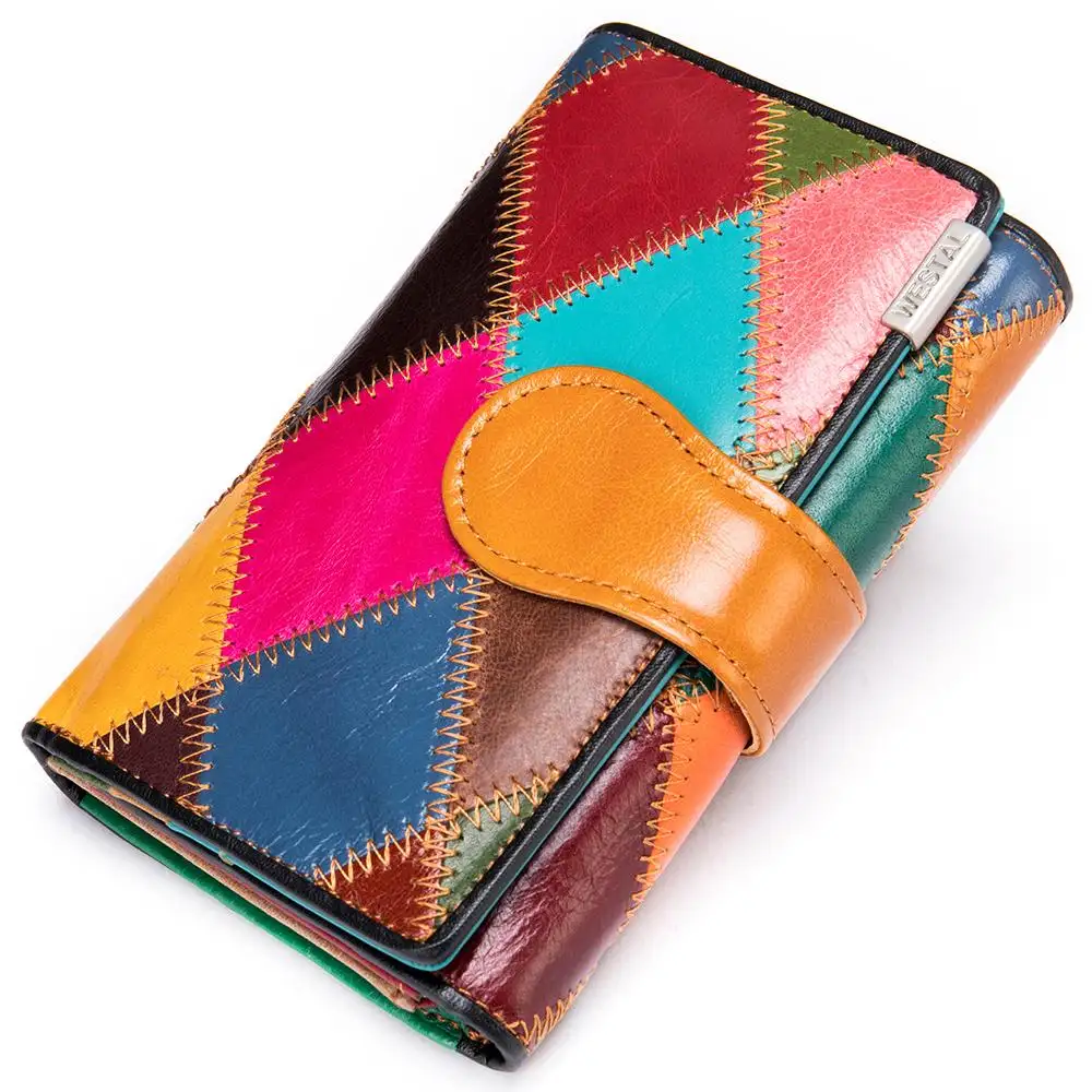 Large capacity genuine leather wallet designed for women and featuring a long zipper