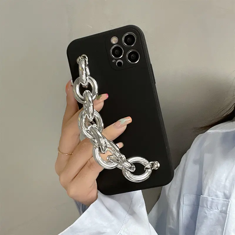 جراب غطاء هاتف محمول ليّن من البلاستيك Tpu مع سلسلة ربط من السيليكون الأسود