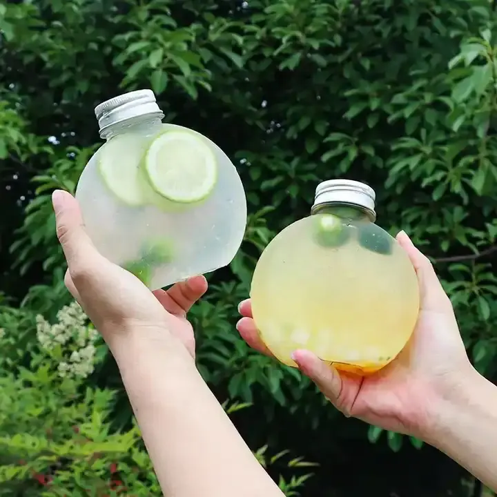 زجاجات عصير 300 مل زجاجة ماء بلاستيكية مسطحة محمولة باليد